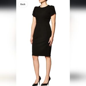 Calvin Klein Womens Tulip Sleeved Sheath Dress Sz Medium Black